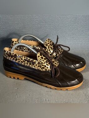 Sperry Top Sider Women's Waterproof Rubber Boot Leopard Print Size 9